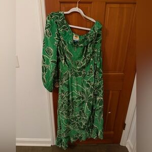 FARM Rio Green Botanical one shoulder Dress